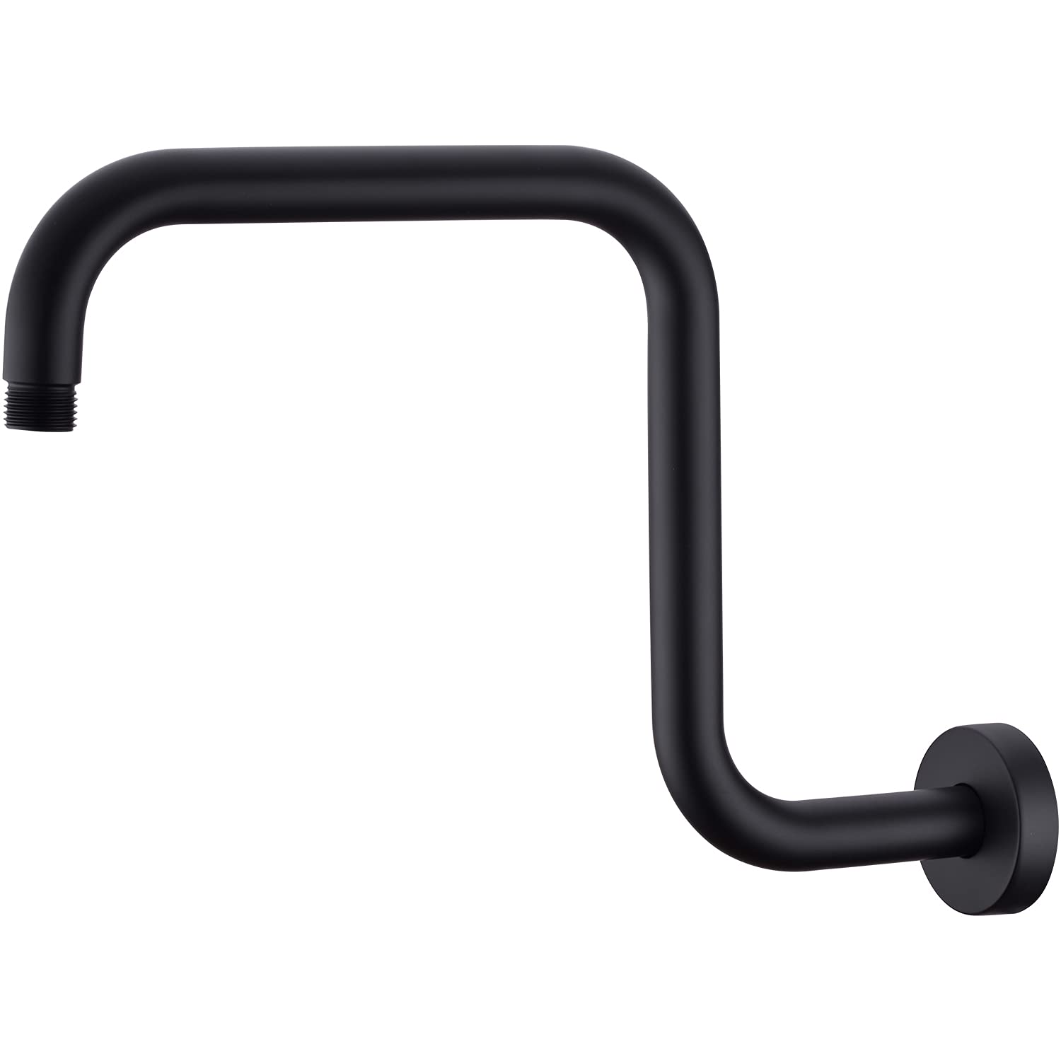 Shower Arm S-Shape 13 Inch High Rise Stainless Steel Fixed Shower Head Replacement Pipe Arm,With Flange，Matte Black