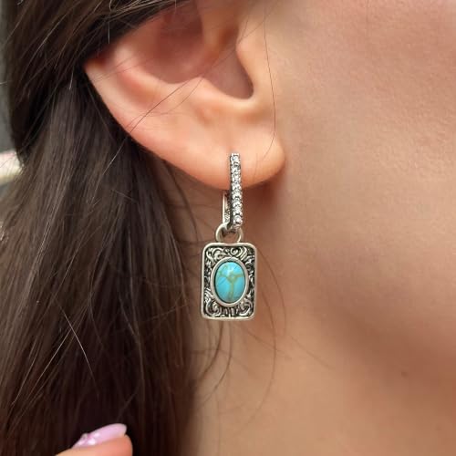 Wrangler Turquoise Jewelry for Women, Turquoise Earrings, Silver-Green — view 5