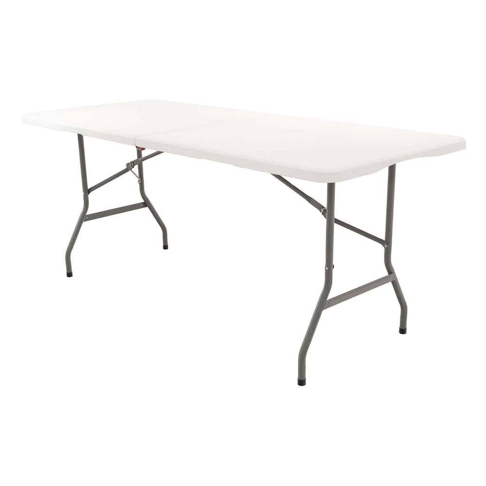 GARDIUN New Koln - Tavolo pieghevole e portatile, 240 x 74 x 74 cm, in resina bianca, con manico laterale e sistema di bloccaggio