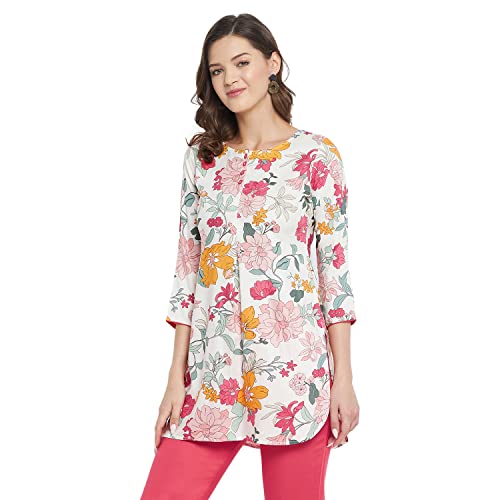 Image of Tissu Women's Green & Pink Floral Printed Kurti