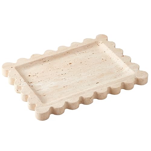 Denique Natural Travertine Tray with Scalloped Edge...
