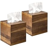 Paquete de 2 fundas cuadradas de madera para caja de pañuelos – Soporte de caja de pañuelos de madera de acacia para soportes de mesa, baño, oficina, cubierta decorativa de caja de pañuelos de madera