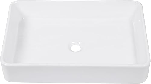 Miniatura 6 de Fregadero rectangular de 24 x 14 pulgadas, lavabo rectangular de porcelana de cerámica blanca sobre mostrador