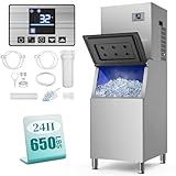 Commercial Ice Maker Machine 650LBS/24H, 12 Adjustable Ice Thicknesses, Industrial Ice Machine with 400lbs Storage Bin, 5-15 Minutes Fast Ice Making, Commercial Ice Machine for Bar Restaurant Cafe