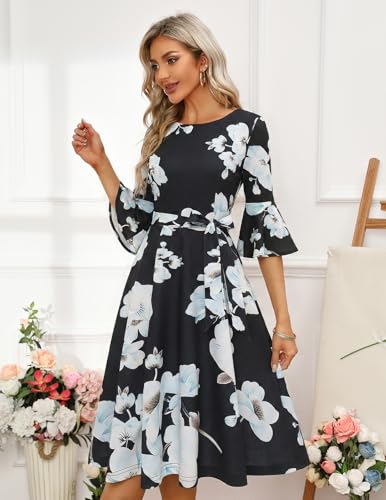 Image of HomRain Women's Church Dresses Modest Bell Sleeve Wedding Guest Cocktail Tea Party Vintage Evening Dress