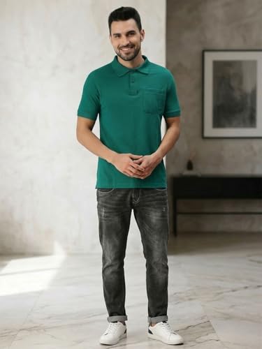 Image of Lux Cozi Men's T-Shirt with Chest Pocket | Polo T-Shirt for Man | Plain Casual Stylish | Half Sleeve| Cotton Blend Collar Polo T-Shirts for Men