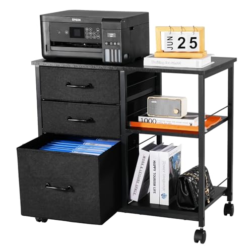VEVOR Mobile Metal File Cabinet w/ 3 Fabric Drawers & 2 Open Shelves (Black) - image 9