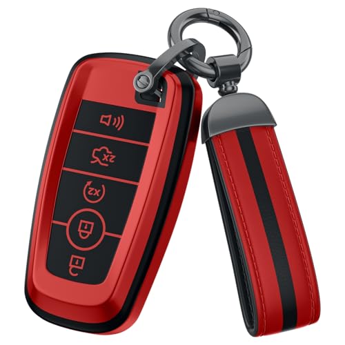 QfungYe For Ford Key Fob Cover Accessories Matte TPU Material With a Cute Leather Keychain For Explorer F150 Bronco Fusion Escape Expedition Mustang Edge And Other Models. (Matte Red Model1)