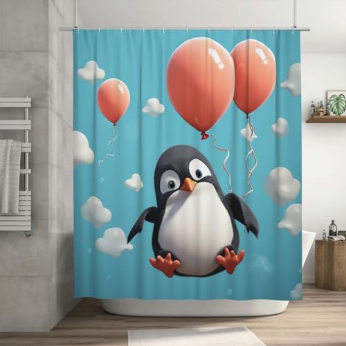 Rideau de douche d'hiver pingouin 183x183 cm imperméable et lavable avec 12 crochets - 7