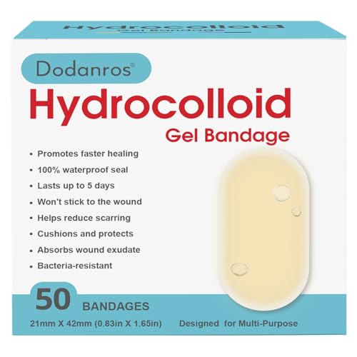 Dodanros Advanced Fast Healing Hydrocolloid Gel Bandages Adhesive Wound Care Pads 0.83 x 1.65 in 50 Count