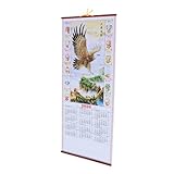 HOODANCOS 年馬年仿藤掛軸カレンダー 風水開運装飾 月齢表示付き伝統暦 省スペース壁掛け リビング 寝室向け日々の運勢ガイド付き