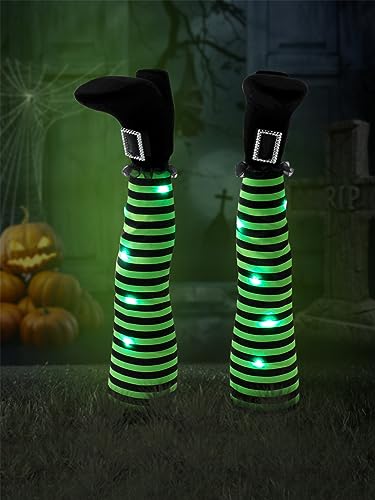 Halloween Wicked Witch Legs with Stakes, Halloween Witch Prop Decoration (Green)