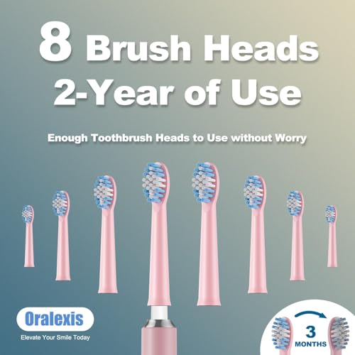 Image of Electric Toothbrush for Adults and Kids, with Tongue Scraper and 8 Brush Heads, One Fast Charge Last 120 Days, 40000 VPM Deep Clean, Sonic Travel Toothbrush - Pink