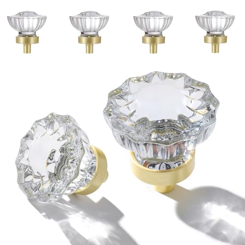 Image of 4 Pack Brushed Gold Crystal Cabinet Knobs for Drawer,1.5 inch