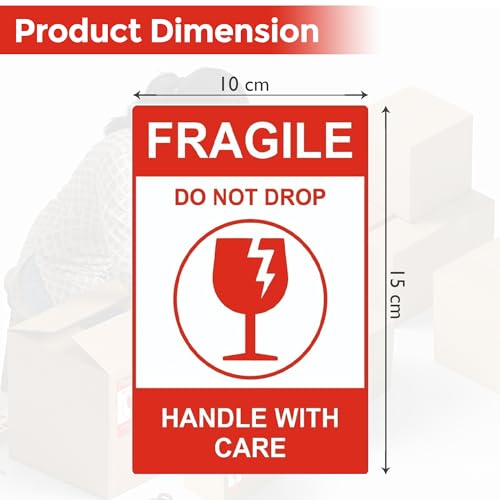 Image of GLUN Pack of 100 Piece Fragile Shipping Stickers, 4x6 inch Size Roll, Bold High-Visibility inchHandle with Care inch & inchDo Not Drop inch Warning Stickers for Safe Delivery