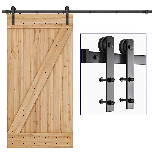 SMARTSTANDARD 8ft Barn Door Hardware Kit, Sliding Door Hardware Kit, Smoothly & Quietly - Heavy Duty Sturdy - Easy to Install, Fits 42'-48' Wide Door Panel (I Shape)