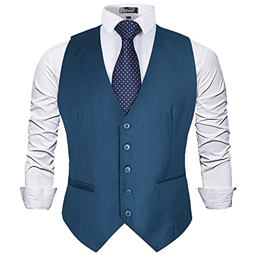 Image of Alizeal Mens Classic Solid Color Business Suit Vest Regular Fit Tuxedo Waistcoat for Wedding