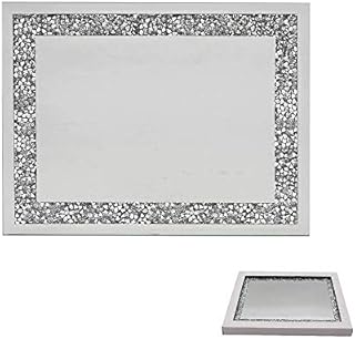 Lesser & Pavey The Leonardo Collection Mirrored Silver Glass Placemats With Multicrystal Border - Set Of 2 Glass Placemats
