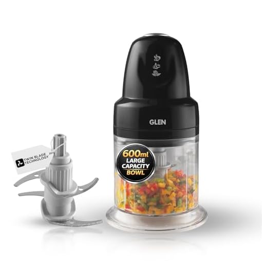 Glen Electric Chopper, 2 Stainless Steel Blade, Whisking Disc 500ml Capacity Bowl, 200 Watt - Black (SA4043TUBLK)