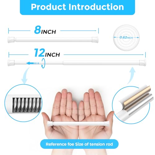 Image of AIZESI 4PCS Small Spring Tension Curtain Rod 8 to 12 Inch, Mini DIY Tension Rods No Drill for Slim Window Sidelights, White