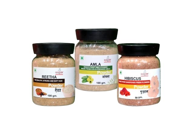 Sunder Kaya Awlaa 100gm + Reetha 100gm + Hibiscus 50gm Pack for Men & Women | Healthy Hair-image-31