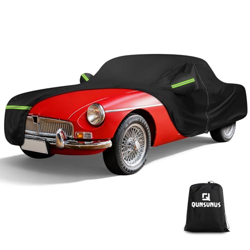 Image of QUNSUNUS Car Cover for MG MGB Roadster /GT 1962-1981 with Cotton Lining | Waterproof Outdoor All-Weather Heavy 420D Oxford MGB Car Covers, with Zipper and Straps, for Rain, Dust, Sun, Wind Protection
