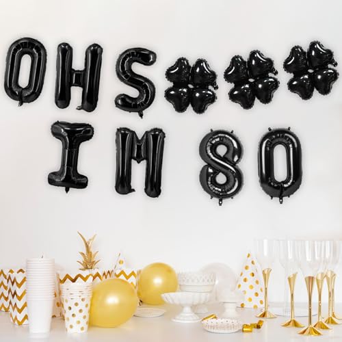 Image of Oh I'm 80! Latex Balloons 16 Inch Black Hallo Twenty Five Cheers to 80 Years Old Theme Decor for Man Woman Happy 80th Birthday Party Photo Studio Prop Flag Decorations Favors Supplies