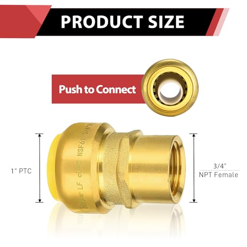 Efield Push-Fit 1"X 3/4 Inch Female Npt Adapters Brass Fittings, Push-To-Connect, Copper thumb #1