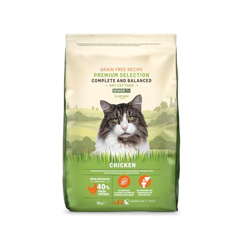 Marca Amazon - Lifelong - Alimento seco para gatos sénior con pollo fresco, receta sin cereales, 3kg