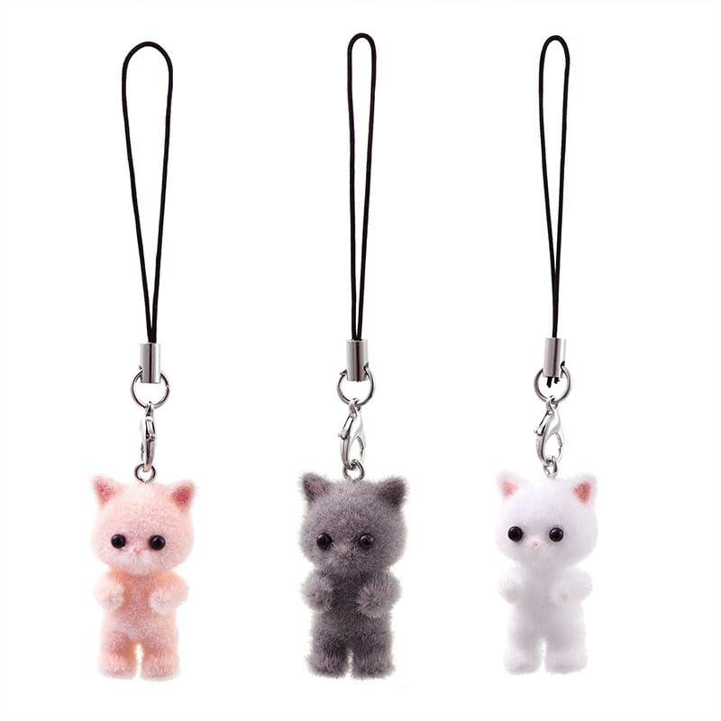 XLMCWT Cute Cat Phone Charms Kawaii Pink Phone Charms Keychain Bag Charms 3PCS