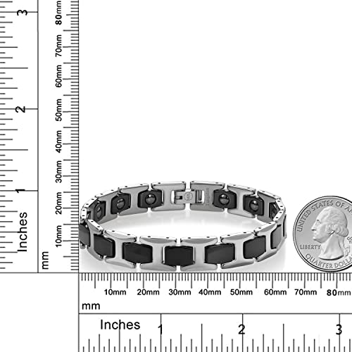 Gem Stone King Men’s Solid Shiny Silver and Black IP Shiny Polished Tungsten Link Bracelet 8.25 Inches in Length with Fold Over Safety Clasp2