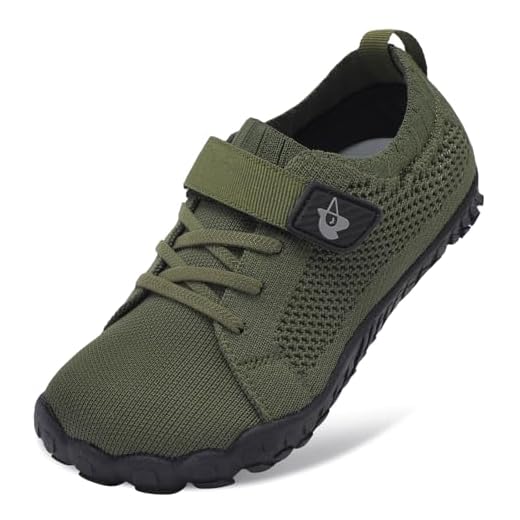 LeIsfIt Kids Barefoot Shoes Boys Girls Wide Sneakers Kids Anti-Slip Hiking Shoes Lightweight Sneakers for Toddler Little Big Kid ArmyGreen 4 Big Kid