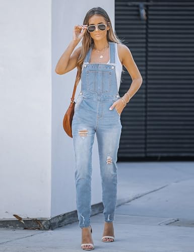 luvamia Women's Casual Stretch Adjustable Denim Bib Overalls Jeans Pants Jumpsuits Light Blue Size Small - Thumbnail 3
