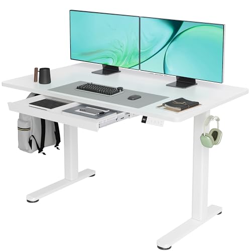 Image of Claiks Standing Desk with Drawers, 48x24 Inch Electric Stand Up Desk, White Adjustable Height Sit Stand Computer Workstation, White