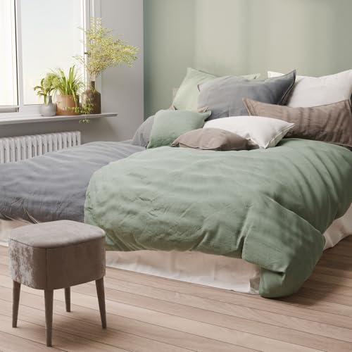 Pure Label Halbleinen Bettwäsche 135x200 cm mit Kissenbezug 80x80 cm in...