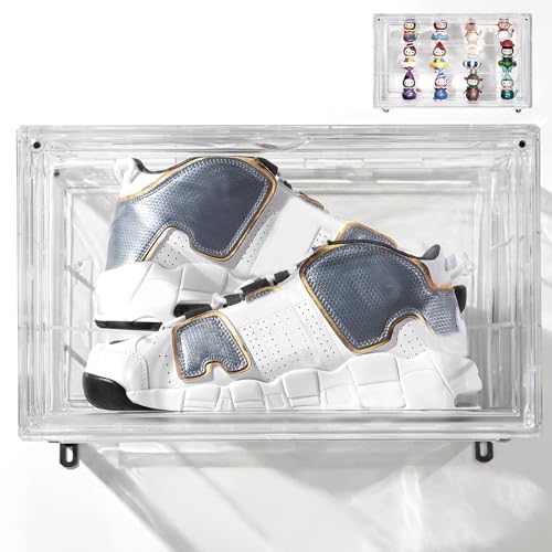 STAHMFOVER Clear Shoe Box Stackable Plastic Sneaker Box Container, Magnetic Side Open Shoe Organizer and Shoes Storage Case, Full Transparent Versatile Display Case（CLEAR 1 Pack-Floating）