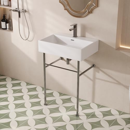 DeerValley 24'x17' Console Bathroom Sink, Free Standing 30 Inch Stainless Steel Support Pedestal...