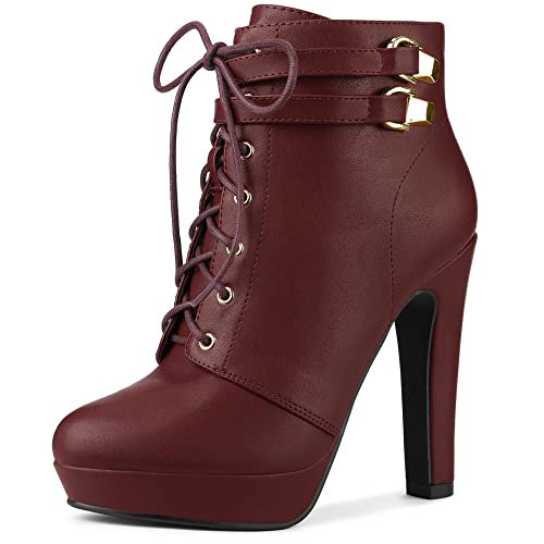 Allegra K Women's Lace Up Strap Platform Block Heels Ankle Boots