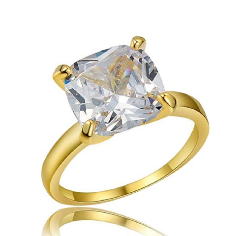 18K Gold Plated 2.5 Carat Square Cubic Zirconia Solitaire Engagement Wedding Ring Women's Thin Band CZ Promise Ring