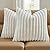 FUTEI Cream White Striped Decorative Throw Pillow Covers 18x18 Inch Set of 2,Square Spring Decorations Couch Pillow Case,Soft Cozy Faux Rabbit Fur & Velvet Back,Modern Home Decor for Bed