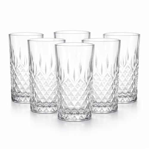 DMA-Z Vasos de 356 ml – Juego de 6 vasos de cristal transparente con textura de diamante – Copas de cóctel para ginebra tónica, mojito, agua, apto para lavavajillas