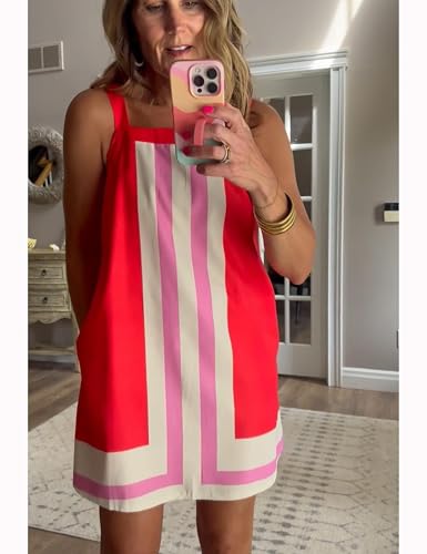 Fiona Jolin Women's Striped Mini Dress Boho Shoulder Strap Sundress Summer Cover Up Dress for Beach3