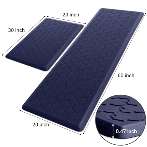 Image of Kitchen Mat [2 PCS] Cushioned Anti-Fatigue Floor Mat Waterproof Non-Skid Kitchen Mats and Rugs Ergonomic Comfort Foam Kitchen Rugs Standing Mat for Floor Office Sink (Blue,20 inchx30 inch+20 inchx60 inch)