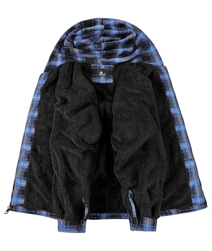 Image of SCODI Mens Flannel Hooded Jacket Fleece Sherpa Lined Zip Up Plaid Hoodies | Machine Wash, Outdoor Activities, Office, Casual, Warm Thick Shirt Jackets, Winter Coat, Heavyweight Sweatshirt, 4 Pockets