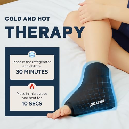 Image of BILITOK Reusable Foot Ankle Ice Pack Wrap for Injuries, Cold Compression Therapy for Achilles Tendonitis, Plantar Fasciitis, Swelling, Sprained, Pain Relief (Black)