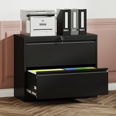 Calivox Lateral File Cabinet, 2-Drawer Metal Filing Cabinet with Lock, Wide Office Storage Cabinet for Letter Legal A4 F4 Files, Full-Extension Slides
