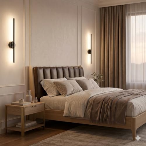 Image of SAH Contemporary LED Black Wall Light Vertical Metal Wall Lamp Soft & Bright LED 3 Step Color Changing, Ambient Lighting Ideal for Living Room, Bedroom, Hallway, Bathroom and Home Decoration