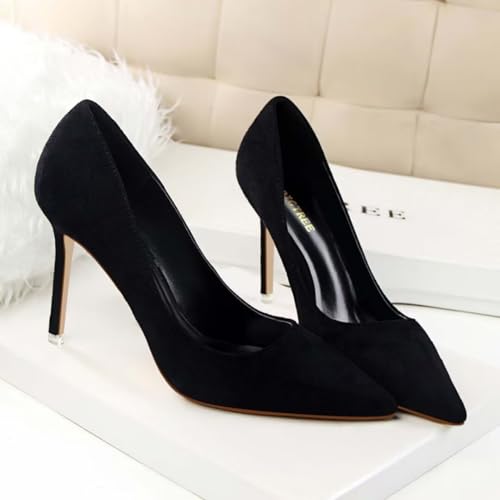 Women's Pointed Toe High Heel Pumps 3.5" Classic Stiletto Suede Shoes Bridal Party Dress Heels for Casual 5