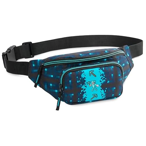 Minecraft Set Riñoneras con Correa Ajustable, Bolso de Viaje para Niños(Azul/Negro) | Ya disponible en tu tienda friki favorita! En mundofriki.es!