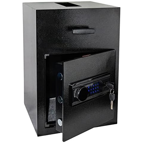 2.5 Cub Security Business Safe and Lock Box with Digital Touch Screen Keypad and Sensitive Alarm System, Mute Entry System, Drop Slot Safes with Top Load Drop Box for Money and Mail, Business Cover